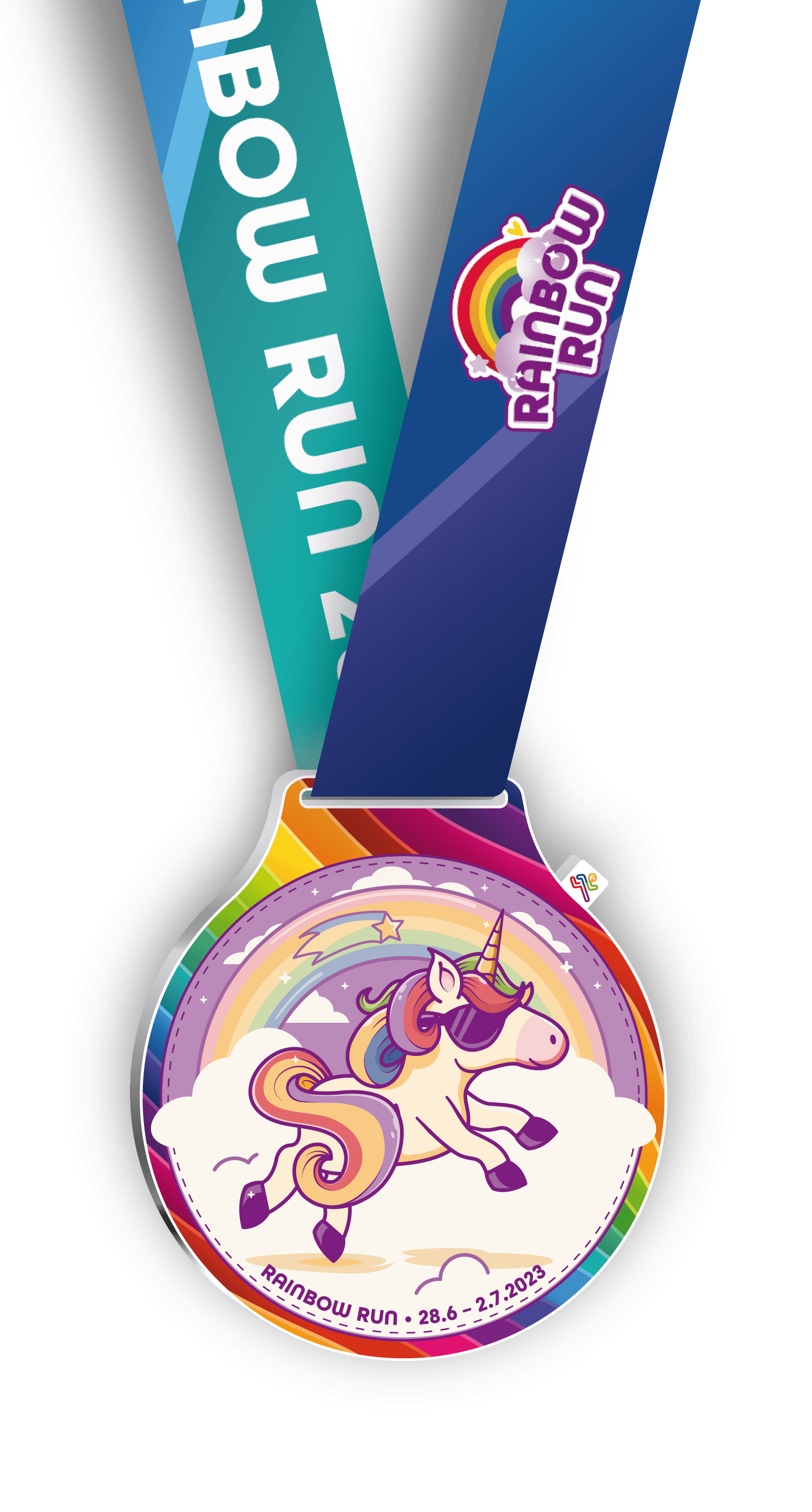 Die Medaille zum Rainbow Run 2023