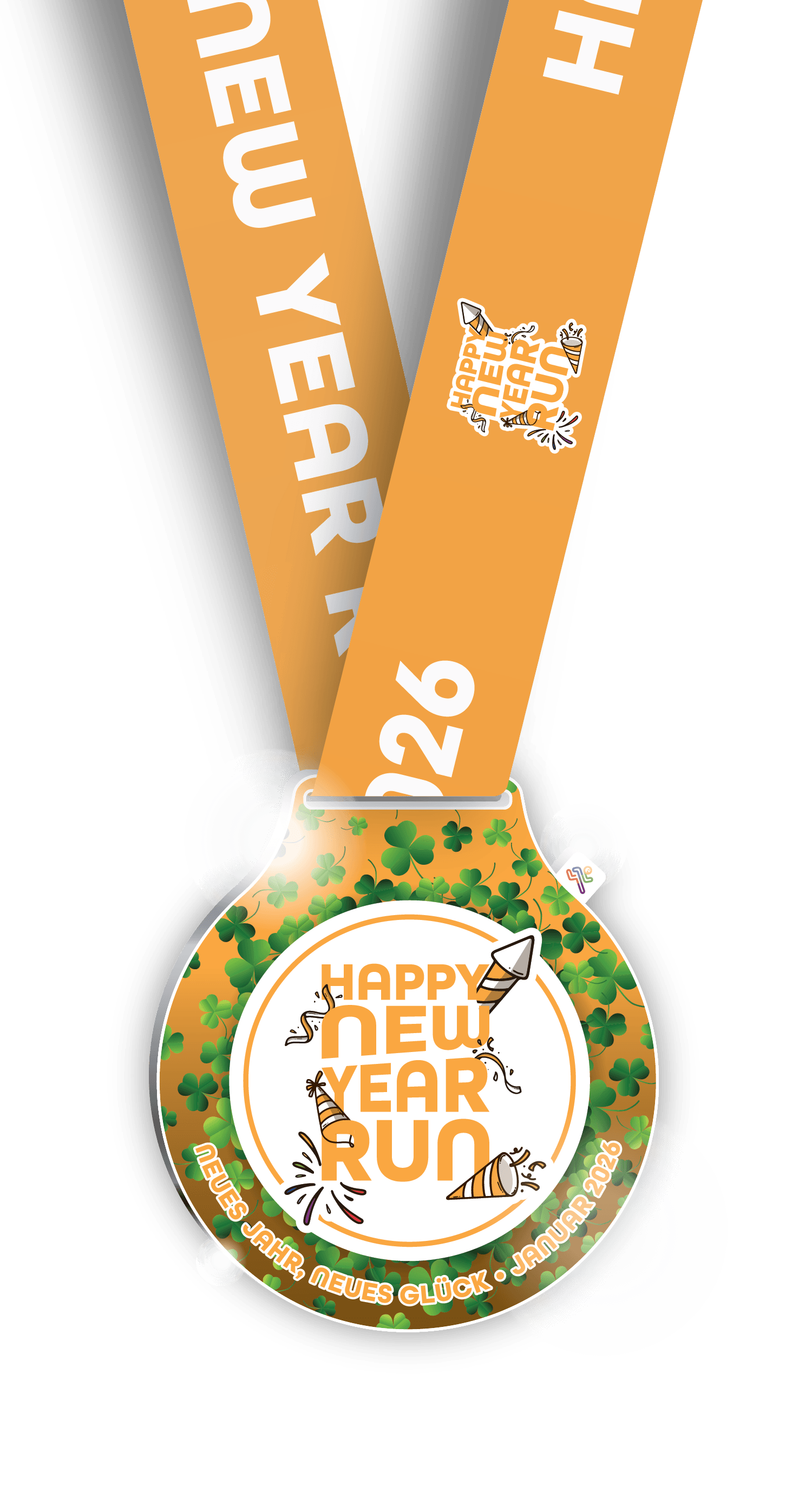Die Medaille zum Happy New Year Run 2026
